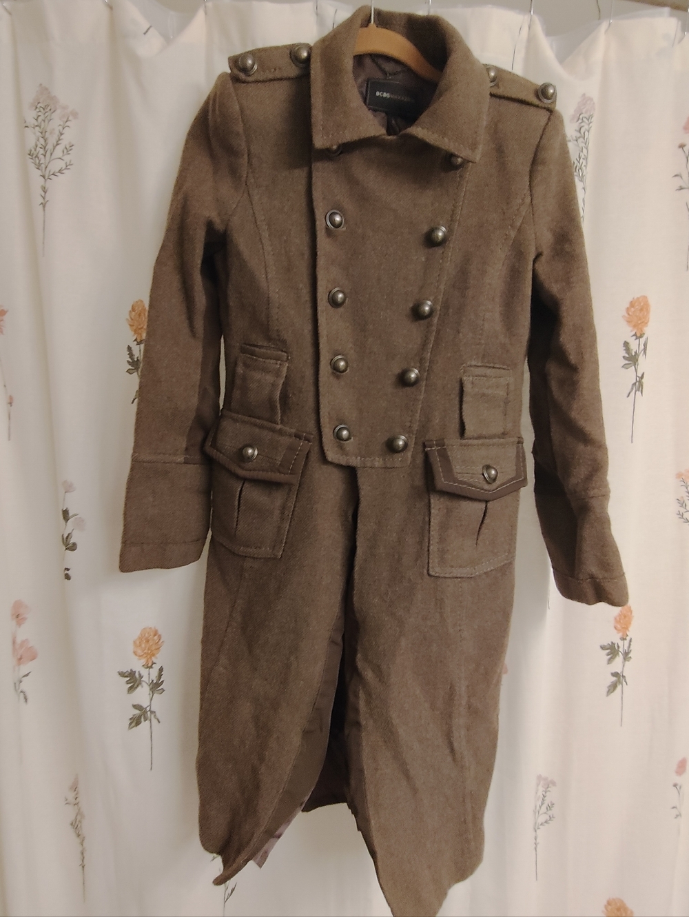 BCBGMaxAzria Olive Brown Wool Double-Breasted Military Trench Coat 🎖️🪖 Medium